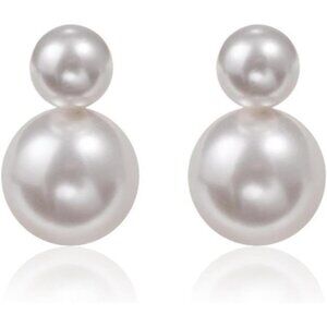 Gold-Plated Double Pearl Drop Earrings – Timeless White Pearls, Lightweight